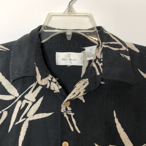 Bill Blass Mens 100% Silk Top Shirt Bamboo Wooden Buttons Short Sleeves L LARGE - Picture 5 of 10